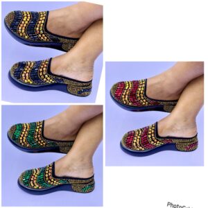 Women Slip-On Sandals with Colourful Beaded Pattern
