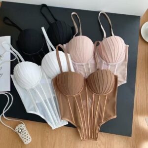 Chic Pleated Mesh Bustier Top