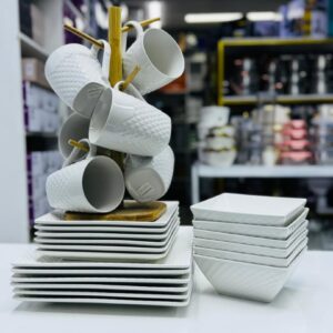 White Dotted 24 PC Dinner Set