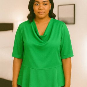 Comfortable Smart Casual Short Sleeved Cowl Neck Silk Peplum Top