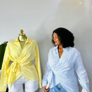 Classy Gracia Striped Tie Side Wrap Shirt