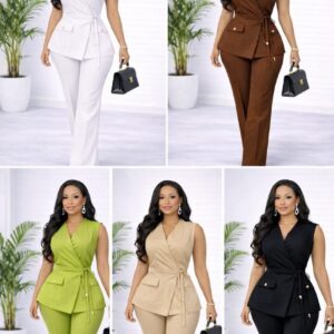 Sleeveless Wrap Vest Blazer & Wide Leg Trouser Set