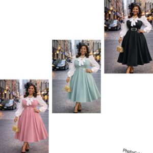 The "Vintage Charm" Belted Midi Dress with White Shirt