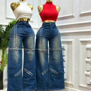 Distressed Raw Hem Wide Leg Jeans