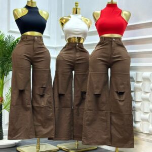 Brown Wide-Leg Cargo Jeans