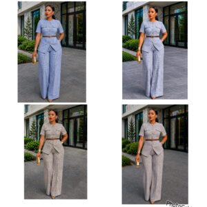The Sophisticated Houndstooth Short-Sleeve Blazer & Wide-Leg Pants Set
