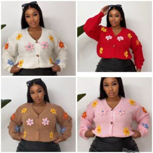 3D Daisy Flower Chunky Knit Cardigan